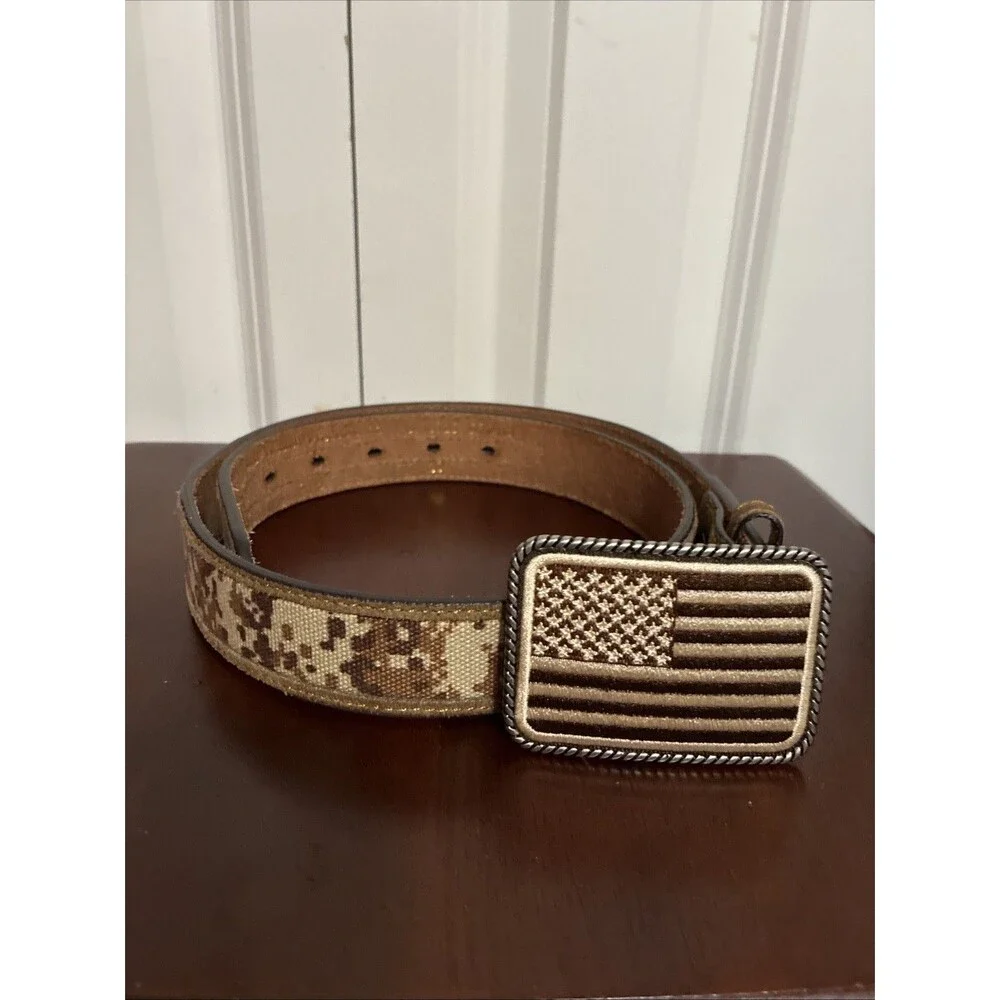 Ariat Mens Desert Camo American Flag Leather Belt Size 30 Western